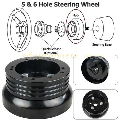 5 & 6 Hole Steering Wheel Black Hub Adapter ( Flaming River, Ididit, GM, Chevy)