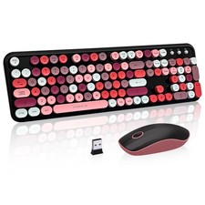 Keyboard and Mouse Wireless,Cute Retro Wireless Keyboard Mouse Combo with Round