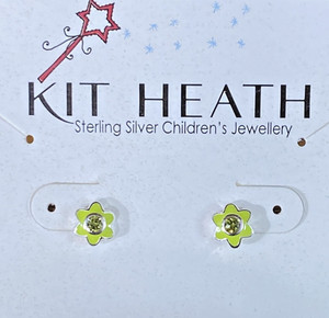 Kit Heath Kids Sterling Silver CZ August Birthday Flower Earrings NWT Gift Box