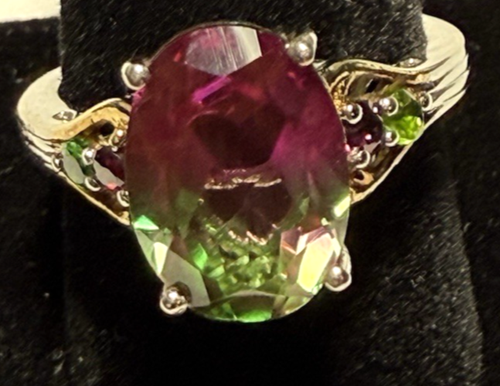 Watermelon Quartz Rings STS Watermelon Quartz Ring Platinum + Sterling & 14K Garnet, Diopside ...