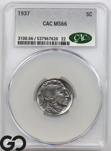 1937 Buffalo Nickel CAC MS 66 ** Blast White High Grade Piece!