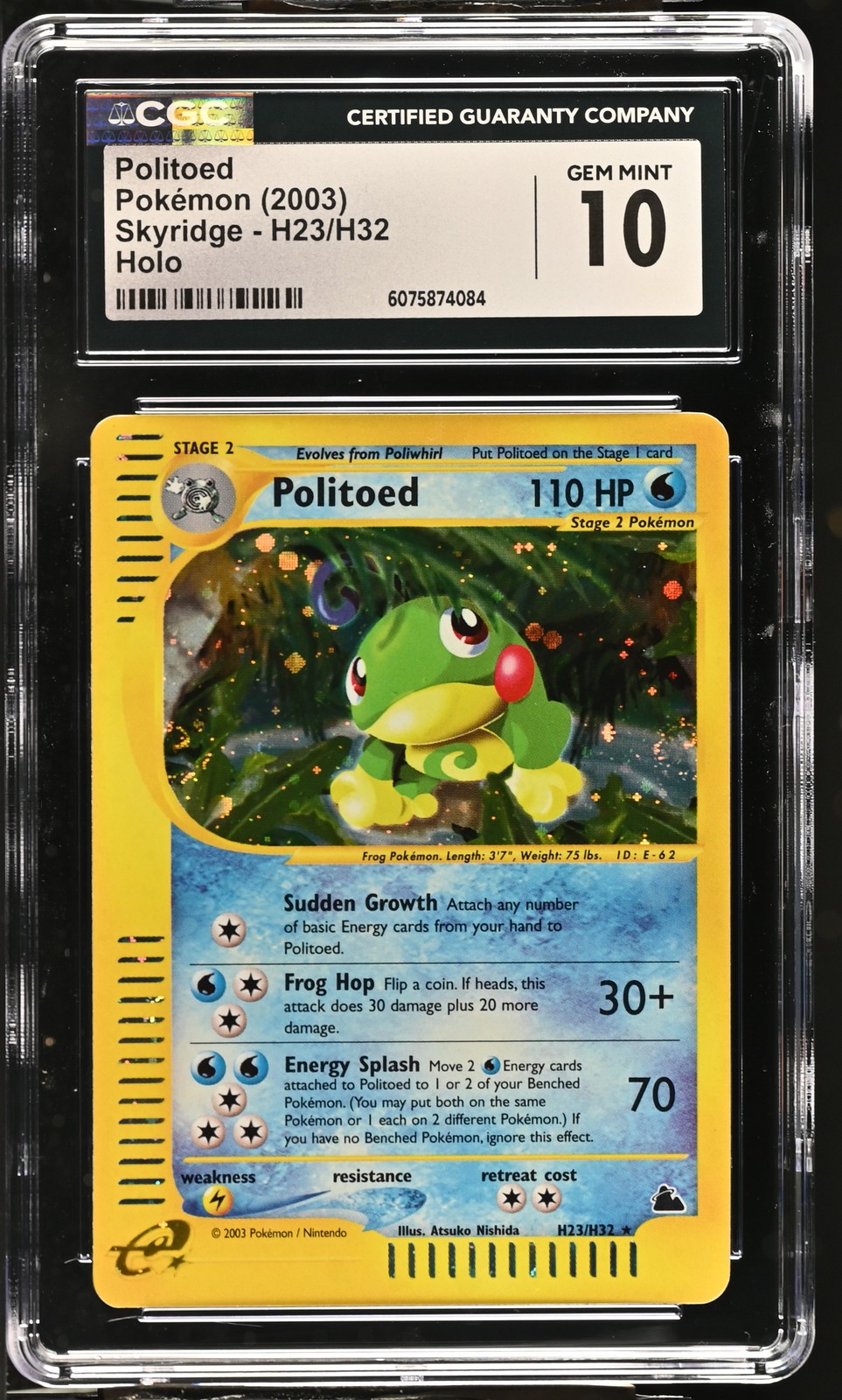 CGC 10 GEM MINT Politoed 2003 Skyridge H23/H32 Holo DOUBLE SWIRL Pokemon Card