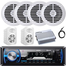 Pyle Marine Bluetooth Receiver, 4x 5.25" 100W Speakers, 2x 4" 300W Speakers, Amp