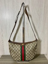 GUCCI 010.378 GG Sherry Line Shoulder Bag PVC Leather Brown Vintage From Japan