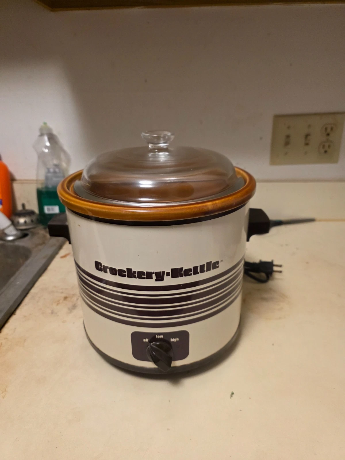 Vtg Crockery Kettle Slow Cooker Crock Pot 3.5 Qt Stoneware Almond