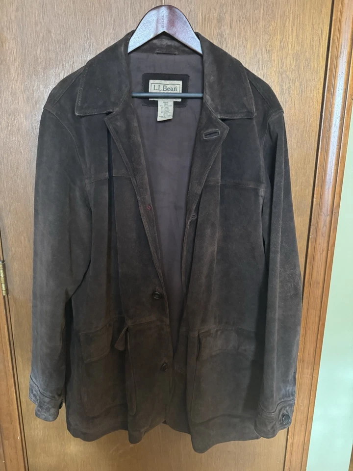 L.L. Chaqueta de gamuza de cuero vintage Bean para hombre abrigo largo con botones marrón grande alto Foto 4 de 4
