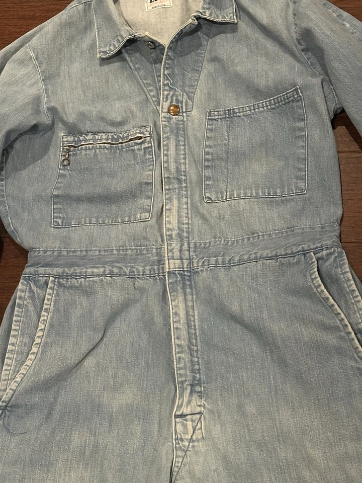 Vintage Lee Union-Alls Denim Coveralls USA Light Wash 60s/70s 29x33 - Image 2 of 4