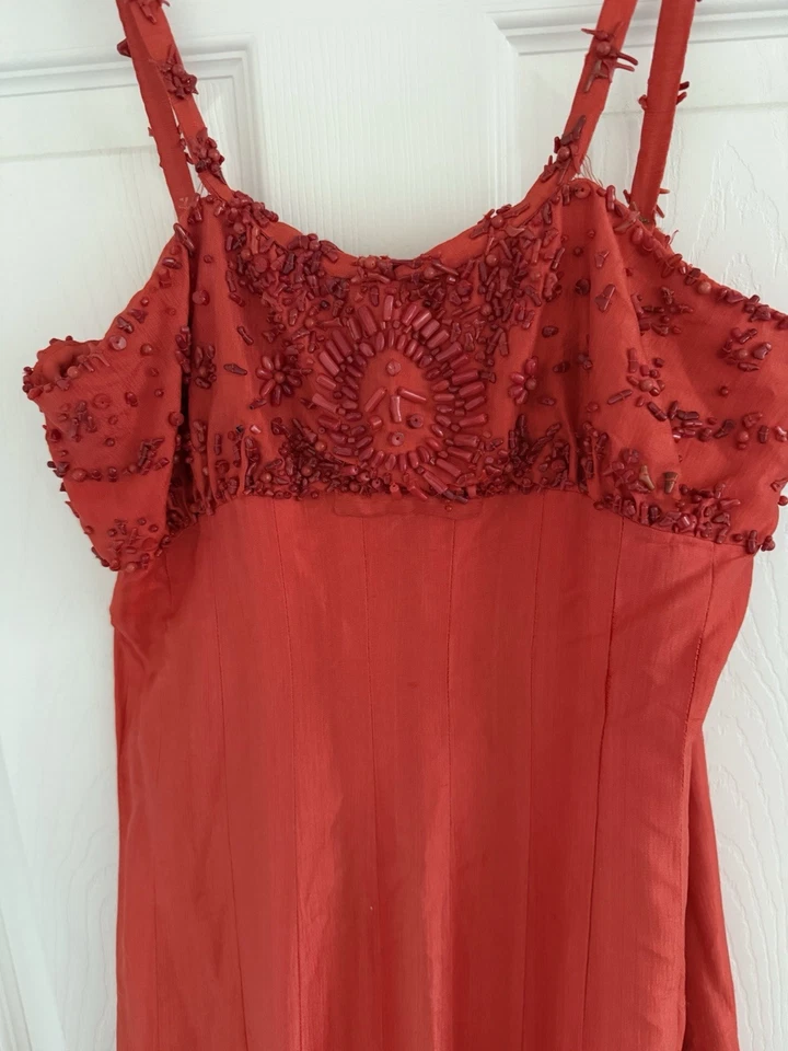 Vestido Ralph Lauren Etiqueta Púrpura Seda Talla 8 Rojo Cuentas Vacaciones Vintage Y2K Foto 4 de 4