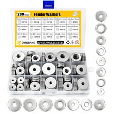 260Pcs 304 Stainless Steel Flat Washer Assortment Kit M3 M4 M5 M6 M8 M10 M12 Set