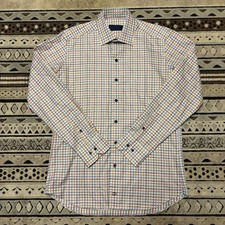 David Donahue Dress Shirt Mens Medium Plaid Multicolor Button Down Preppy