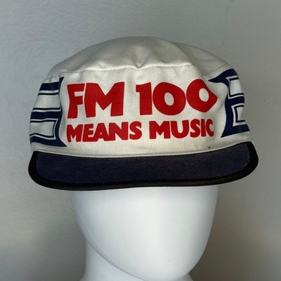 Vtg 1980s FM 100 Means Music Hat Crowd Caps Striped 80s Memphis Rock Pop Radio