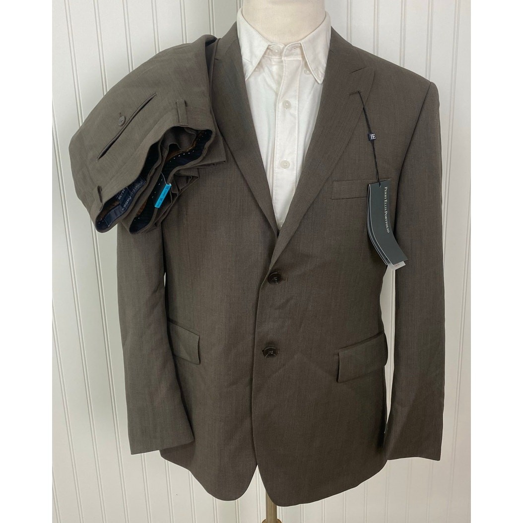 NEW Perry Ellis Portfolio City Fit wool textured 2-piece 2-b