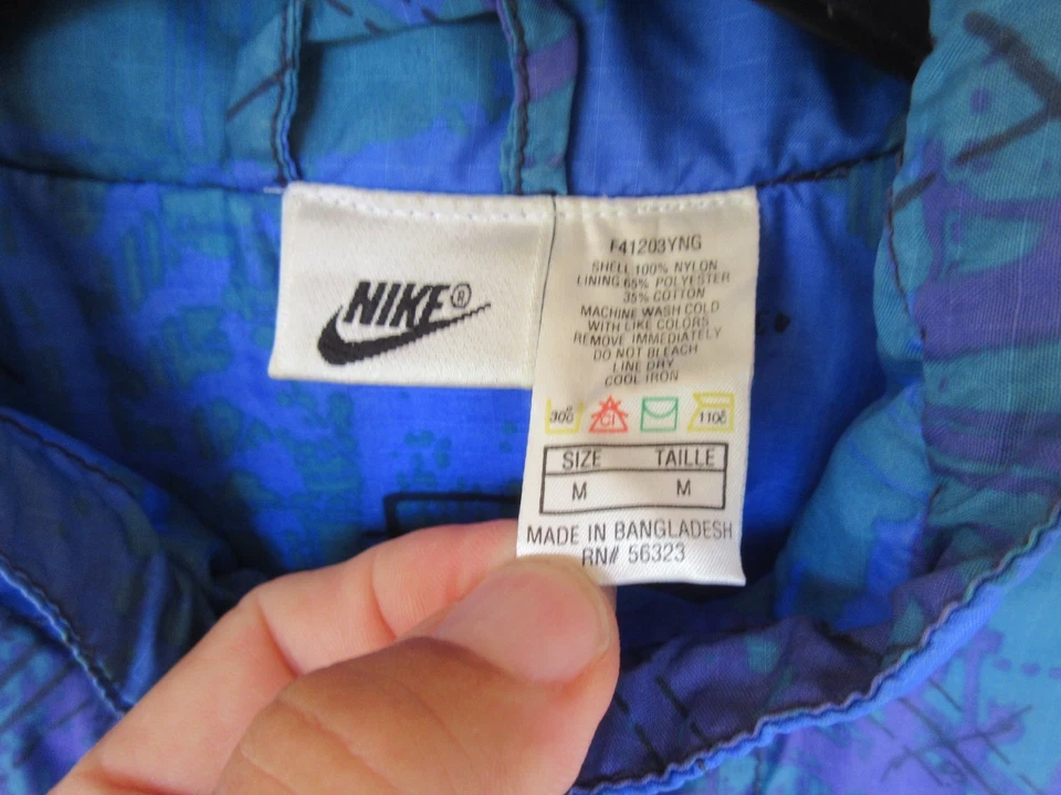 Sweat hoodie NIKE vintage années 90 bleu vert nylon shirt M - Photo 3/4