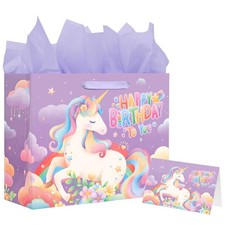 Unicorn Gift Bag for Girls, Unicorn Birthday Decoration Set with 13" Large Ba...