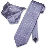 Antonio Ricci NeckTie Handkerchief Cadet Blue w Cream Polka Dots Mens Tie Set