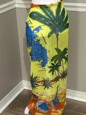 Rima Sheer Sarong Martinique Island Print Scarf Shawl Wrap Beach Cover Up