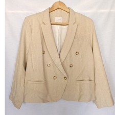 Ann Taylor LOFT Blazer Beige Linen Cotton Blend Double Breasted Neutral Size 12