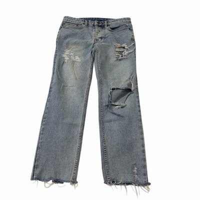 Ksubi Slice N Dice Jeans Mens 31 Blue Straight Chitch Chop Distressed Raw Hem