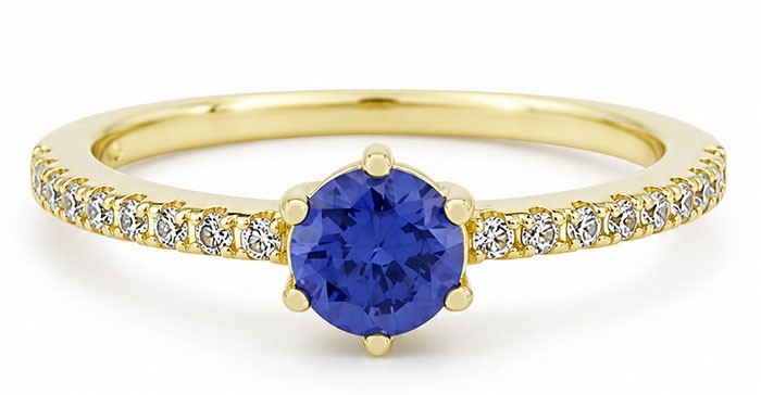LAB CREATED 0.75 Cts TANZANITE & W/SAPPHIRE RING 14K YELLOW GOLD PLATED (.925)