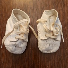 Vintage White Leather Baby Shoes