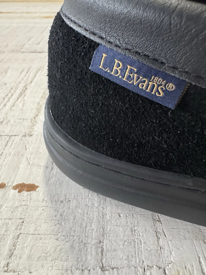L.B. Evans NUEVO Talla 11 EEE Atlin Negro Gamuza Zapatillas Mocasines Forro Terry Foto 2 de 4