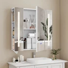 Smart Bathroom Mirror Cabinet w/ Anti-Fog , Dimmable LED Light, Adjustable Shelf