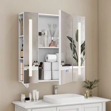 Smart Bathroom Mirror Cabinet w/ Anti-Fog , Dimmable LED Light, Adjustable Shelf