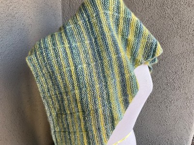 Handknit Wrap Shawl Mulicolored Yellow Green Wool