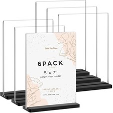 Acrylic Sign Holder 5x7, 6 Pack Double Sided Clear Display Stand with Black B...