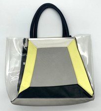 Vintage Y2K Rampage Clear PVC Tote Bag Gray Black Neon Colorblock Purse