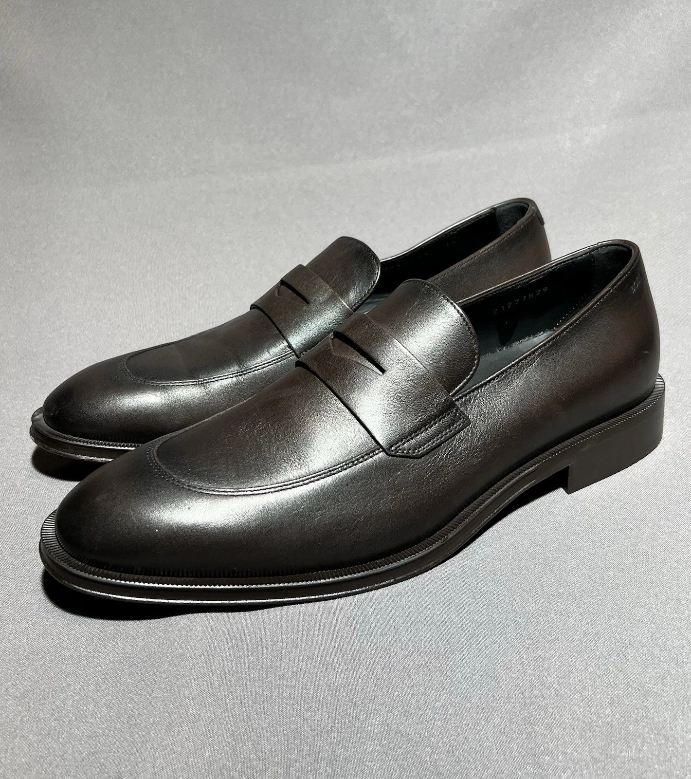 HUGO BOSS Derreck Penny Loafer Calfskin Leather Italian Crafted Brown Men 7.5 US