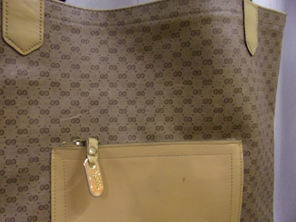 GUCCI Vtg 70s-80s Tan Brown Monogram Large Shopper Tote Bag Authentic - Image 3 of 4