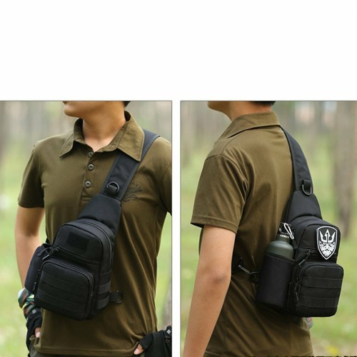 Tactical MOLLE Sling Bag Crossbody Chest Shoulder Pack Water Bottle Holder Pouch - Picture 20 of 21