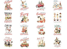   32 Vintage Rustic CHRISTMAS STICKERS Santa SnowMan ReinDeer Cat Dog Sheep Cow