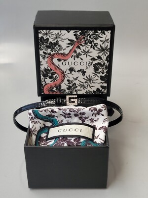 B*a様 GUCCI　ブレスレット　箱付き GUCCI Black Patent Leather Bracelet Crystal Square G Buckle Double