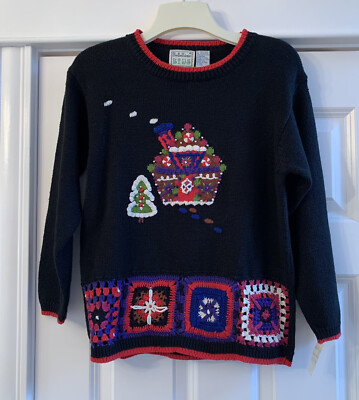 NWT BELLEPOINTE Christmas SWEATER GRANNY SQUARE CROCHET GIRLS M /10 Gingerbread