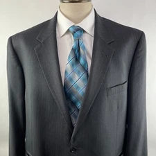 Jos A Bank Size 48L Dark Gray Herringbone Two Button Sport Coat 100% Wool