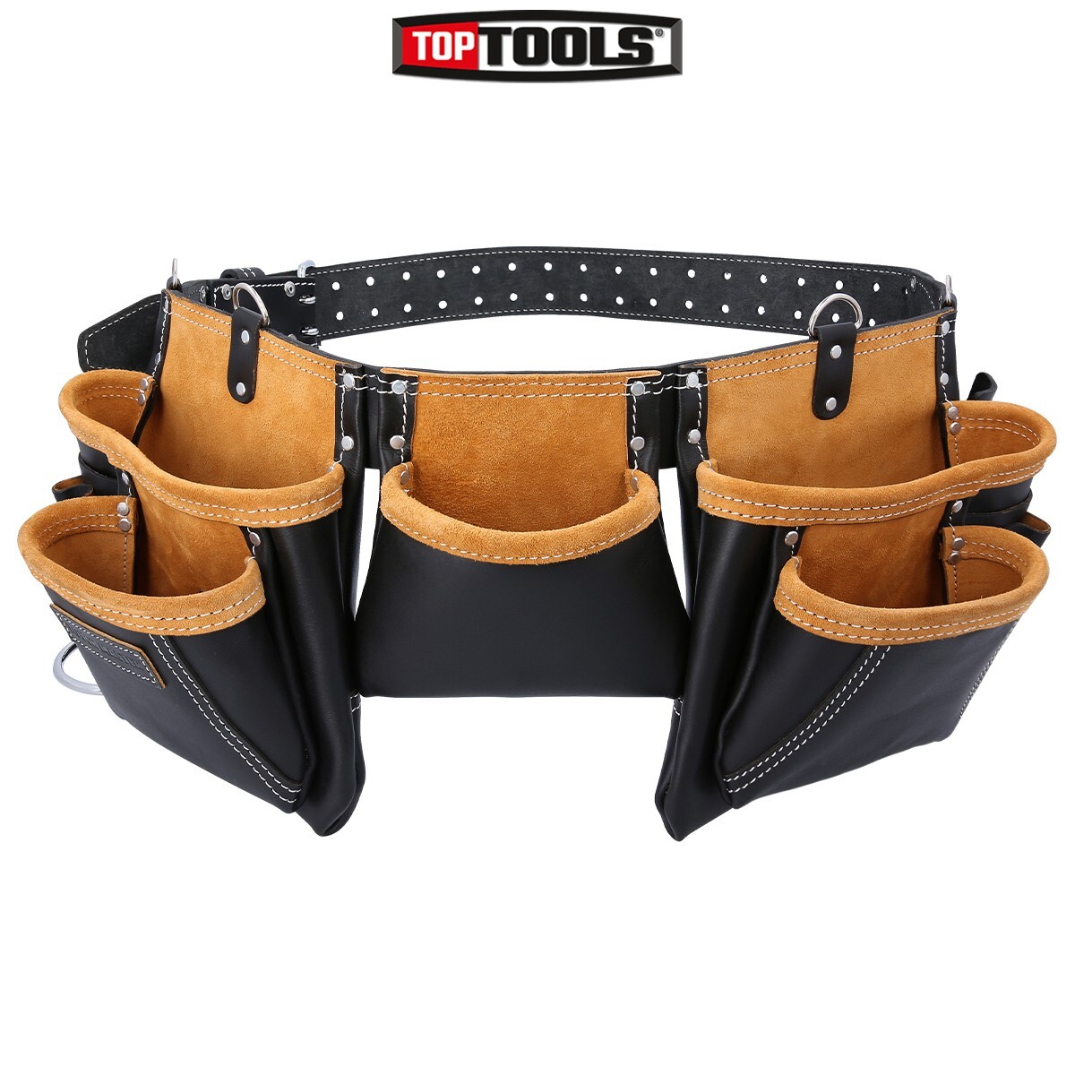 TOUGH MASTER Tool Belt Pouch 11 Pocket Black Adjustable Leather Suede Builder