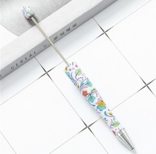 5 pc. Set Plastic Beadable Pens flower floral print black ink pen for DIY