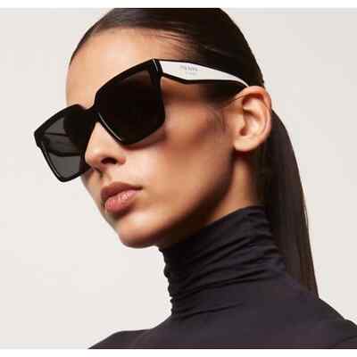 Prada PR 24ZS 1AB5SO Black White Grey Lenses Women Square
