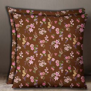 Leaf Print Cotton Poplin 1 Pair Home Decorative Beige Cushion Cover Pillow Case