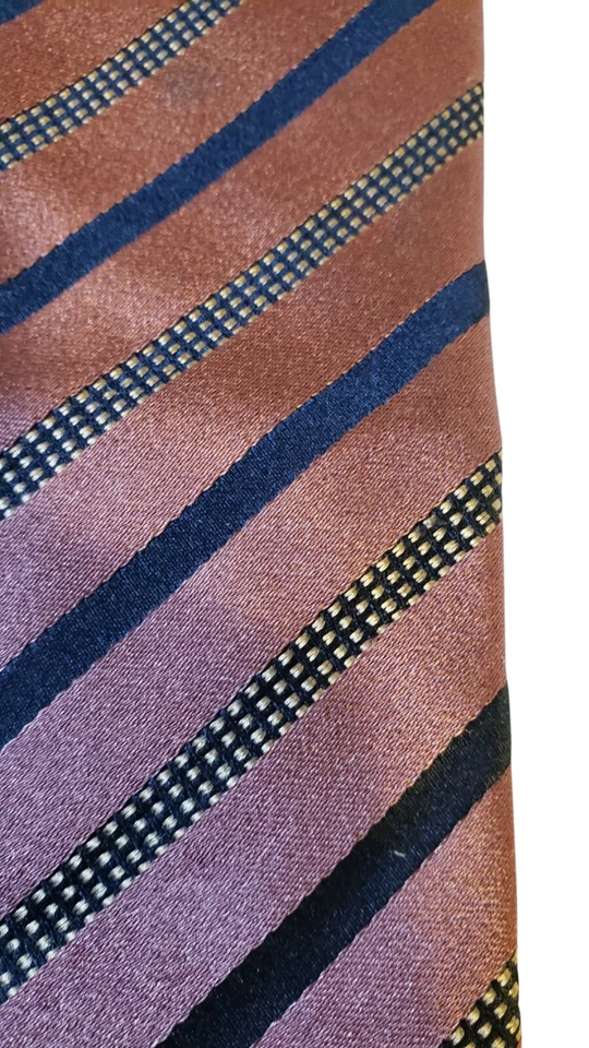 Gravata Brioni masculina designer de luxo rosa azul marinho listrada seda italiana - Imagem 2 de 4