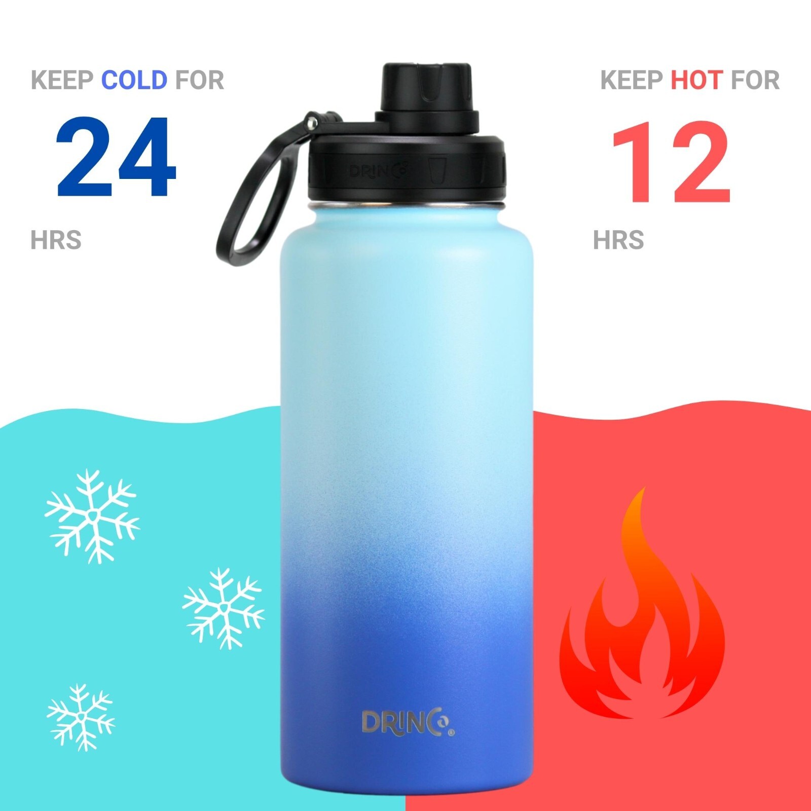 DRINCO Sport Water Bottle Hydro Vacuum Insulated Stainless Steel 32oz Flask 
