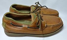 Sperry Leather Boat Deck Top Sider Shoes #076859 Sz 12M w/Green Suede Trim