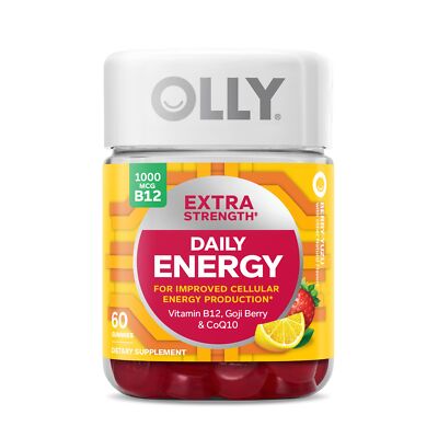 Olly Extra Strength Daily Energy Gummies 60 Count Berry Yuzu Flavor Caffeine ...