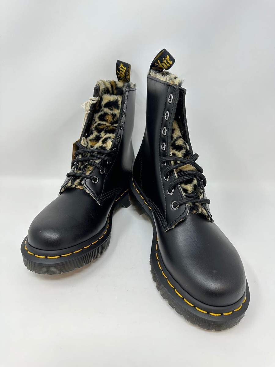 Martens Women's 1460 Serena Leopard Faux Fur Lined 5, Black