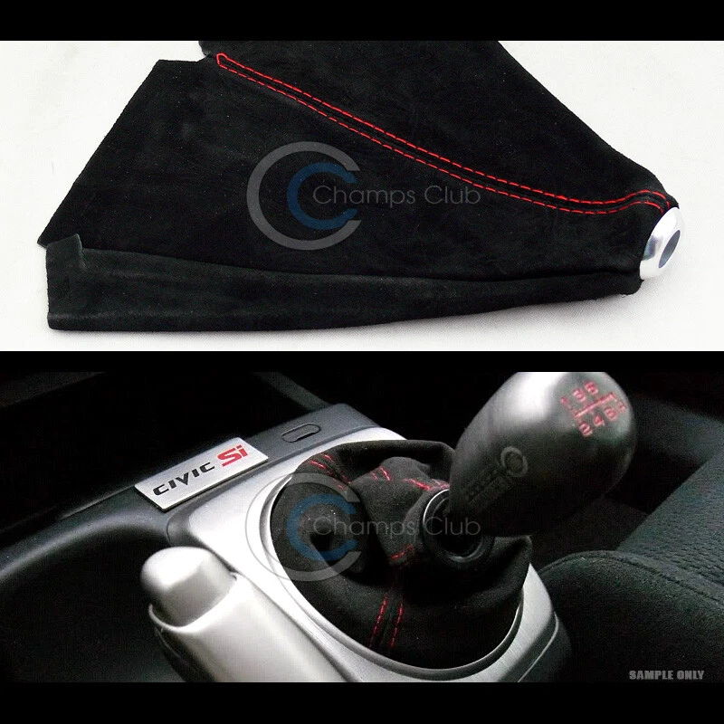 Universal JDM Style Blk Suede Red Stitch Shifter Shift Gear Boot Cover MT/AT C02 Foto 2 de 2