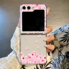 Pink Flower Phone Case For Samsung Galaxy Z Flip7 5 6 4 3 Shockproof Clear Cover