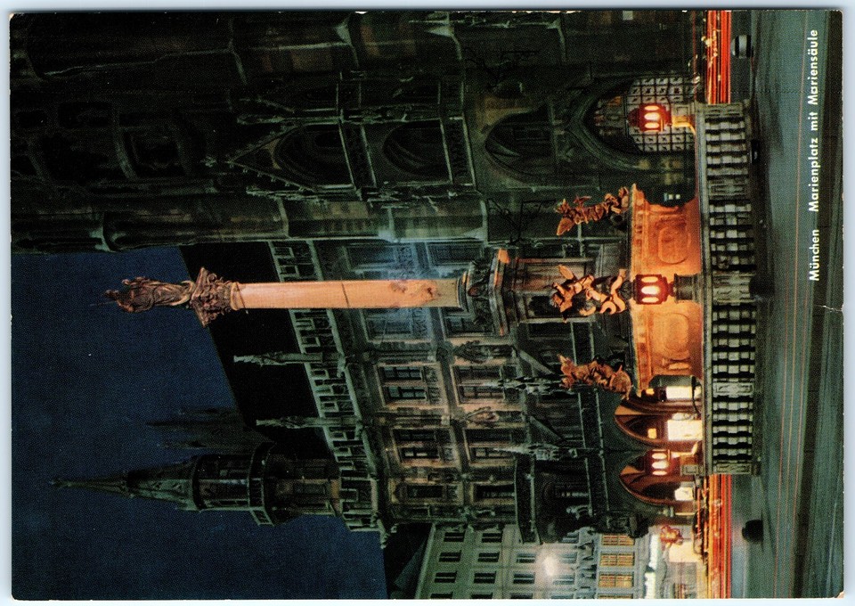 c1970s Munich, Germany Marienplatz Square Mary Column Night Chrome 4x6