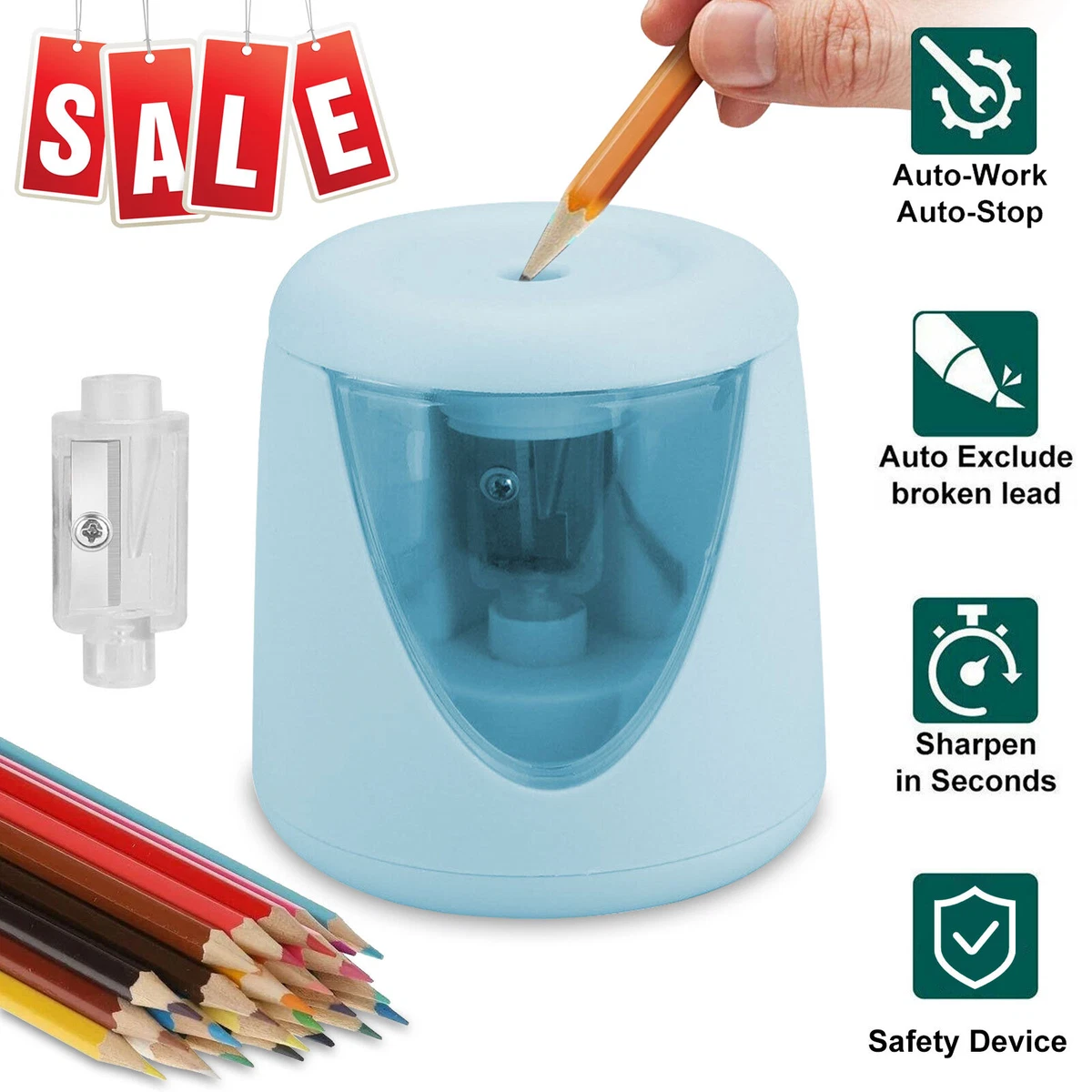 Pencil Sharpener Electric Pencil Sharpeners, Portable Pencil Sharpener Kids, Blade to Fast Sharpen, Suitable for No.2/Colored Pencils(6-8mm)/School